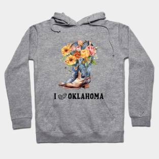 I Love Oklahoma Boho Vintage Cowboy Boots with Flowers Hoodie